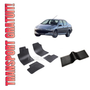 Set 5 covorase PEUGEOT 206 din 1998-2010, cu covoras tunel median, CAROSERIE SEDAN, Presuri cauciuc 100%, compatibil cu autoturismul PEUGEOT 206, Rigum