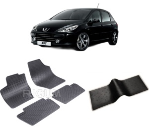 Set 5 covorase PEUGEOT 307 din 03.2001-2005, cu covoras tunel median, CAROSERIE HATCHBACK, Presuri cauciuc 100%, compatibil cu autoturismul PEUGEOT 307, Rigum - Img 2