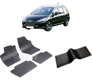 Set 5 covorase PEUGEOT 307 FACELIFT din 2005-03.2008, cu covoras tunel median, CAROSERIE COMBI, Presuri cauciuc 100%, compatibil cu autoturismul PEUGEOT 307 FACELIFT, Rigum - Img 2