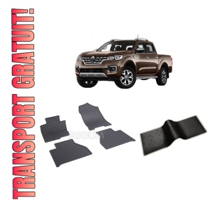 Set 5 covorase RENAULT ALASKAN din 09.2017-2021, cu covoras tunel median, CAROSERIE PICK-UP, Presuri cauciuc 100%, compatibil cu autoturismul RENAULT ALASKAN, Rigum