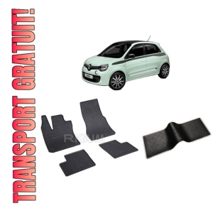 Set 5 covorase RENAULT TWINGO III din 08.2014-PREZENT, cu covoras tunel median, CAROSERIE HATCHBACK, Presuri cauciuc 100%, compatibil cu autoturismul RENAULT TWINGO III, Rigum