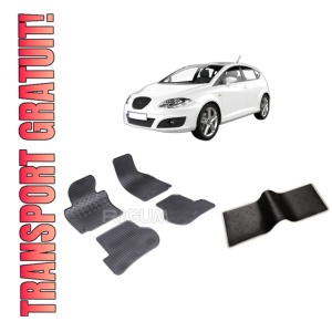 Set 5 covorase SEAT LEON II 1P din 07.2005-2012, cu covoras tunel median, CAROSERIE HATCHBACK, Presuri cauciuc 100%, compatibil cu autoturismul SEAT LEON II 1P, Rigum