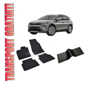 Set 5 covorase SKODA ELROQ din 2025-PREZENT, cu covoras tunel median, CAROSERIE SUV, Presuri cauciuc 100%, compatibil cu autoturismul SKODA ELROQ, Rigum