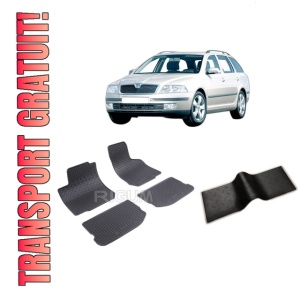 Set 5 covorase SKODA Octavia I din 1998-2004, cu covoras tunel median, CAROSERIE COMBI, Presuri cauciuc 100%, compatibil cu autoturismul SKODA Octavia I, Rigum
