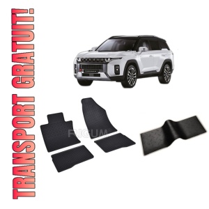 Set 5 covorase SSANG YONG TORRES din 2023-PREZENT, cu covoras tunel median, CAROSERIE SUV, Presuri cauciuc 100%, compatibil cu autoturismul SSANG YONG TORRES, Rigum