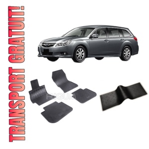 Set 5 covorase SUBARU LEGACY V din 2009-2014, cu covoras tunel median, CAROSERIE COMBI, Presuri cauciuc 100%, compatibil cu autoturismul SUBARU LEGACY V, Rigum