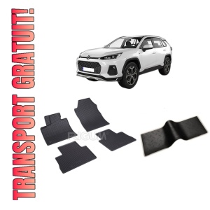 Set 5 covorase SUZUKI ACROSS din 07.2020-PREZENT, cu covoras tunel median, CAROSERIE SUV, Presuri cauciuc 100%, compatibil cu autoturismul SUZUKI ACROSS, Rigum