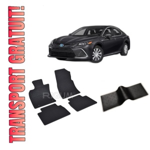 Set 5 covorase TOYOTA CAMRY HYBRID din 2018-PREZENT, cu covoras tunel median, CAROSERIE SEDAN, Presuri cauciuc 100%, compatibil cu autoturismul TOYOTA CAMRY HYBRID, Rigum