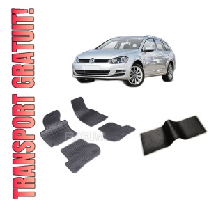 Set 5 covorase VOLKSWAGEN GOLF 6 din 06.2007-08.2013, cu covoras tunel median, CAROSERIE COMBI, Presuri cauciuc 100%, compatibil cu autoturismul VOLKSWAGEN GOLF 6, Rigum