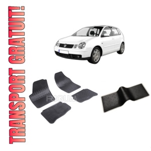 Set 5 covorase VOLKSWAGEN POLO IV din 11.2001-2009, cu covoras tunel median, CAROSERIE HATCHBACK 5 LOCURI, Presuri cauciuc 100%, compatibil cu autoturismul VOLKSWAGEN POLO IV, Rigum