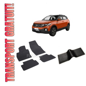 Set 5 covorase VOLKSWAGEN T-CROSS din 04.2019-PREZENT, cu covoras tunel median, CAROSERIE SUV, Presuri cauciuc 100%, compatibil cu autoturismul VOLKSWAGEN T-CROSS, Rigum