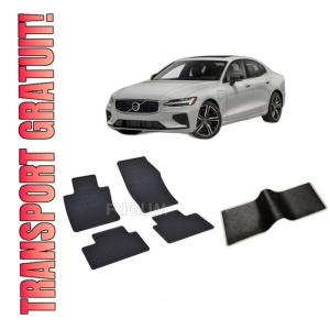 Set 5 covorase VOLVO S60 PHEV din 2018-PREZENT, cu covoras tunel median, CAROSERIE SEDAN, Presuri cauciuc 100%, compatibil cu autoturismul VOLVO S60 PHEV, Rigum