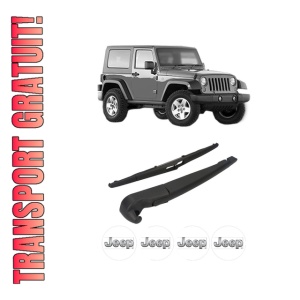 Set brat stergator spate cu lamela pentru JEEP WRANGLER III (JK) din 2006-2011, pentru spate, din cauciuc siliconat rezistent, 4 stickere auto JEEP