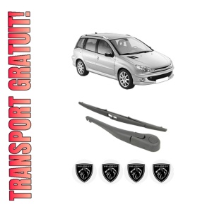 Set brat stergator spate cu lamela pentru PEUGEOT 206 SW (2E/K) din 2002-2007, pentru spate, din cauciuc siliconat rezistent, 4 stickere auto PEUGEOT