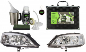 Set complet Kit Restaurare Faruri Cu Polimer Lichid Jbm - cu 600 ml Substanta Polimer si Trusa Diplomat compatibila cu toate tipurile de far din gama Opel accesorii pentru autoturismul tau - masina v105865