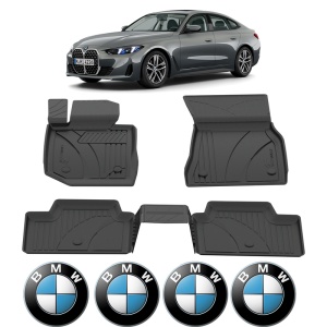 Set covorase BMW Seria 4 G26 Gran Coupe din 2021, covorase presuri tavita auto, cu tunel median intermediar din cauciuc thermoplastic, 4 Stickere auto cu BMW - Img 2