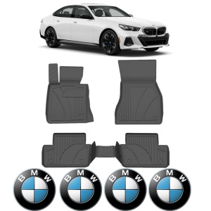 Set covorase BMW Seria 5 G60 din 2023, covorase presuri tavita auto, cu tunel median intermediar din cauciuc thermoplastic, 4 Stickere auto cu BMW - Img 2