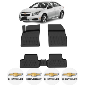 Set covorase Chevrolet Cruze din 2009, covorase presuri tavita auto, cu tunel median intermediar din cauciuc thermoplastic, 4 Stickere auto cu Chevrolet - Img 2