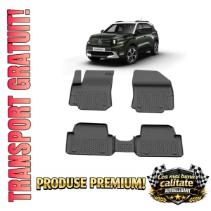 Set covorase Citroen C3 I AIRCROSS din 2017-2024, covorase presuri tavita auto, cu tunel median intermediar din cauciuc thermoplastic, 4 Stickere auto cu Citroen