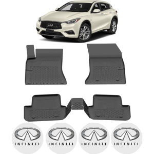 Set covorase Infinity QX30 din 2017, covorase presuri tavita auto, cu tunel median intermediar din cauciuc thermoplastic, 4 Stickere auto cu Infinity - Img 2