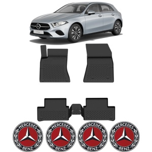 Set covorase Mercedes A-Class W177 din 2018, covorase presuri tavita auto, cu tunel median intermediar din cauciuc thermoplastic, 4 Stickere auto cu Mercedes - Img 2