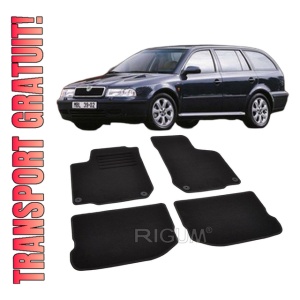 Set covorase mocheta Skoda Octavia 1 (1U) / Octavia Tour 1 (1U), 1997-2010 (cu sistem de fixare oval), din mocheta, compatibile cu autoturismul Skoda Octavia 1 (1U) / Octavia Tour 1 (1U)