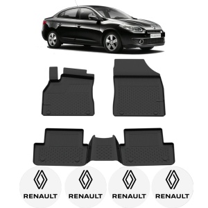 Set covorase Renault Fluence din 2009 - 2015, covorase presuri tavita auto, cu tunel median intermediar din cauciuc thermoplastic, 4 Stickere auto cu Renault - Img 2