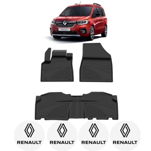 Set covorase Renault Kangoo din 2021, covorase presuri tavita auto, cu tunel median intermediar din cauciuc thermoplastic, 4 Stickere auto cu Renault - Img 2