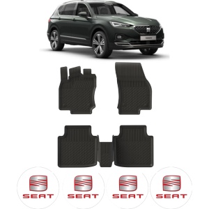 Set covorase Seat Tarraco din 2018, covorase presuri tavita auto, cu tunel median intermediar din cauciuc thermoplastic, 4 Stickere auto cu Seat - Img 2
