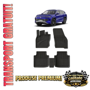 Set covorase Volkswagen Tayron din 2025, covorase presuri tavita auto, cu tunel median intermediar din cauciuc thermoplastic, 4 Stickere auto cu Volkswagen
