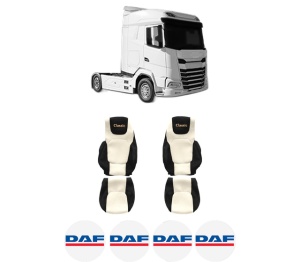 Set Huse Scaune Camion Tir DAF XG+ din 2021, Auto, Model CLASSIC, Culoare Sampanie, 4x Stickere auto cu DAF
