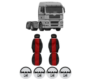 Set Huse Scaune Camion Tir MAN TGA din 1999-2012, Auto, Model CLASSIC, Culoare Rosu, 4x Stickere auto cu MAN
