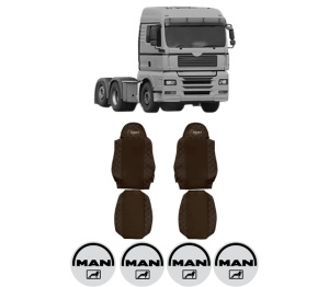 Set Huse Scaune Camion Tir MAN TGA din 1999-2012, Auto, Model ELEGANCE Q, Culoare Maro, 4x Stickere auto cu MAN