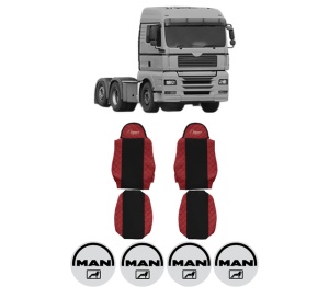 Set Huse Scaune Camion Tir MAN TGA din 1999-2012, Auto, Model ELEGANCE Q, Culoare Rosu, 4x Stickere auto cu MAN