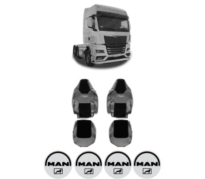 Set Huse Scaune Camion Tir MAN TGX II din 2020, Auto, Model ELEGANCE S, Culoare Gri, 4x Stickere auto cu MAN
