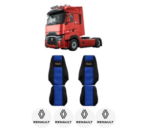 Set Huse Scaune Camion Tir RENAULT TRUCKS MAGNUM din 2004-2013, Auto, Model CLASSIC, Culoare Albastru, 4x Stickere auto cu RENAULT TRUCKS