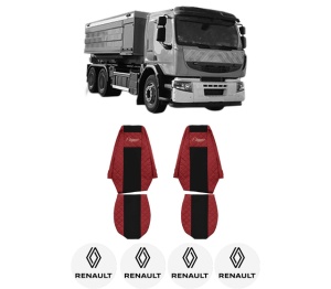 Set Huse Scaune Camion Tir RENAULT TRUCKS PREMIUM 2 din 2005-2009, Auto, Model ELEGANCE Q, Culoare Rosu, 4x Stickere auto cu RENAULT TRUCKS