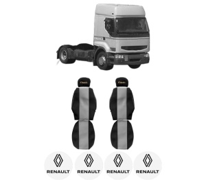 Set Huse Scaune Camion Tir RENAULT TRUCKS PREMIUM din 1996-2000, Auto, Model CLASSIC, Culoare Gri, 4x Stickere auto cu RENAULT TRUCKS