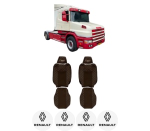 Set Huse Scaune Camion Tir RENAULT TRUCKS T din 2004-2019, Auto, Model ELEGANCE Q, Culoare Maro, 4x Stickere auto cu RENAULT TRUCKS