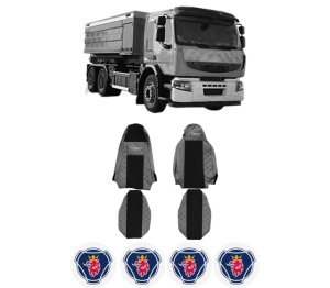 Set Huse Scaune Camion Tir SCANIA PREMIUM 2 din 2005-2009, Auto, Model ELEGANCE Q, Culoare Gri, 4x Stickere auto cu SCANIA