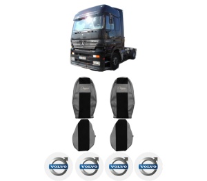 Set Huse Scaune Camion Tir VOLVO ACTROS din 1996-2003, Auto, Model ELEGANCE S, Culoare Gri, 4x Stickere auto cu VOLVO