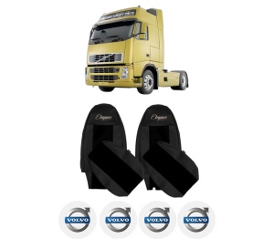 Set Huse Scaune Camion Tir VOLVO FH din 2005-2009, Auto, Model ELEGANCE S, Culoare Negru, 4x Stickere auto cu VOLVO