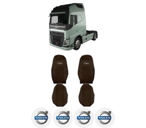 Set Huse Scaune Camion Tir VOLVO FH II din 2012-2017, Auto, Model ELEGANCE Q, Culoare Maro, 4x Stickere auto cu VOLVO