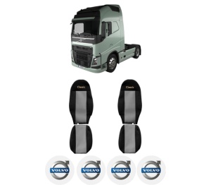 Set Huse Scaune Camion Tir VOLVO FH II din 2012-2017, Auto, Model CLASSIC, Culoare Gri, 4x Stickere auto cu VOLVO