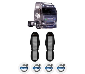 Set Huse Scaune Camion Tir VOLVO FH16 II din 2012-2014, Auto, Model CLASSIC, Culoare Gri, 4x Stickere auto cu VOLVO