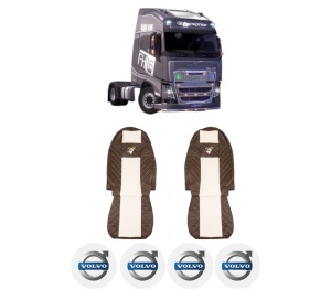 Set Huse Scaune Camion Tir VOLVO FH16 II din 2012-2014, Auto, Model ELEGANCE Q, Culoare Bej, 4x Stickere auto cu VOLVO
