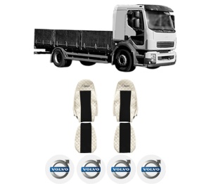 Set Huse Scaune Camion Tir VOLVO FL II din 2006-2009, Auto, Model ELEGANCE Q, Culoare Bej, 4x Stickere auto cu VOLVO