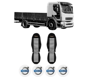 Set Huse Scaune Camion Tir VOLVO FL II din 2006-2009, Auto, Model CLASSIC, Culoare Gri, 4x Stickere auto cu VOLVO