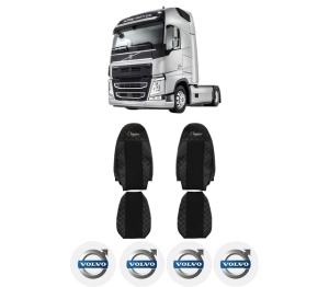 Set Huse Scaune Camion Tir VOLVO FM II din 2012-2017, Auto, Model ELEGANCE Q, Culoare Negru, 4x Stickere auto cu VOLVO