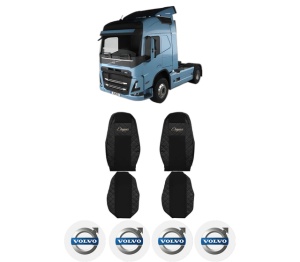 Set Huse Scaune Camion Tir VOLVO FM III din 2020-2022, Auto, Model ELEGANCE Q, Culoare Negru, 4x Stickere auto cu VOLVO